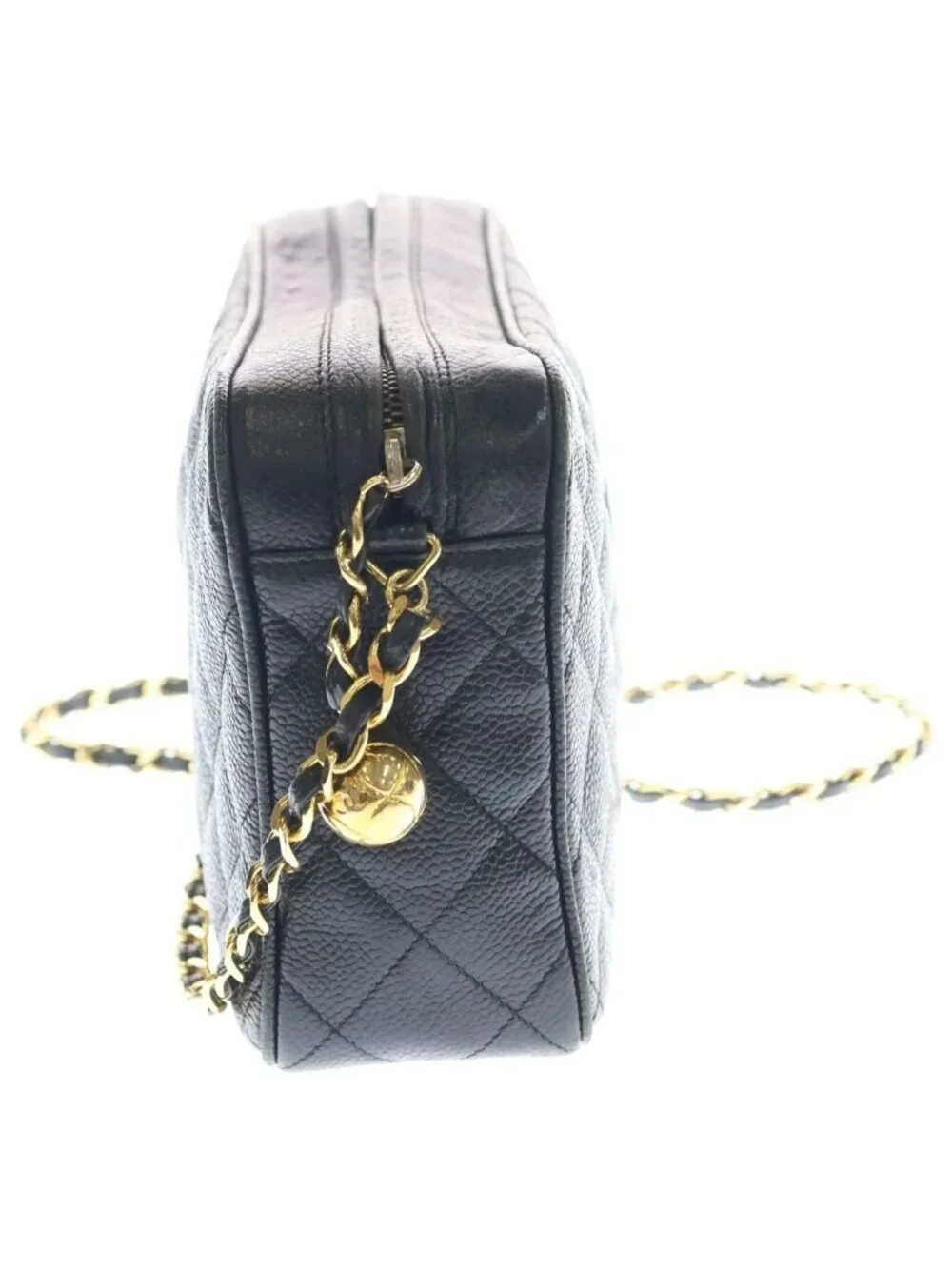 Chanel Quilted CC Logo Cocoball Caviar Leather Chain Shoulder Bag Gold Black
